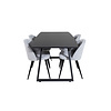 ebuy24 IncaBLBL eethoek eetkamertafel uitschuifbare tafel lengte cm 160 / 200 zwart en 4 Velvet eetkamerstal fluweel lichtgrijs, zwart.