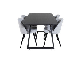 ebuy24 IncaBLBL eethoek eetkamertafel uitschuifbare tafel lengte cm 160 / 200 zwart en 4 Velvet eetkamerstal fluweel lichtgrijs, zwart.