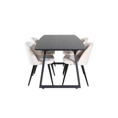 ebuy24 IncaBLBL eethoek eetkamertafel uitschuifbare tafel lengte cm 160 / 200 zwart en 4 Velvet eetkamerstal velours beige, zwart.