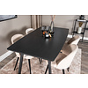 ebuy24 IncaBLBL eethoek eetkamertafel uitschuifbare tafel lengte cm 160 / 200 zwart en 4 Velvet eetkamerstal velours beige, zwart.
