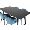 ebuy24 IncaBLBL eethoek eetkamertafel uitschuifbare tafel lengte cm 160 / 200 zwart en 4 Velvet eetkamerstal velours blauw, zwart.