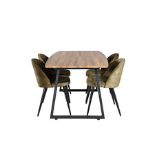 ebuy24 IncaNABL eethoek eetkamertafel uitschuifbare tafel lengte cm 160 / 200 el hout decor en 4 Velvet eetkamerstal velours groente, zwart.