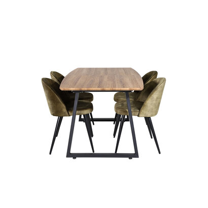 ebuy24 IncaNABL eethoek eetkamertafel uitschuifbare tafel lengte cm 160 / 200 el hout decor en 4 Velvet eetkamerstal velours groente, zwart.