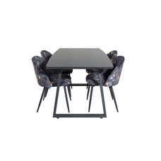 ebuy24 IncaBLBL eethoek eetkamertafel uitschuifbare tafel lengte cm 160 / 200 zwart en 4 Velvet eetkamerstal velours gebloeid.