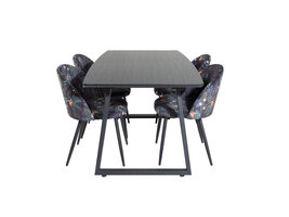 ebuy24 IncaBLBL eethoek eetkamertafel uitschuifbare tafel lengte cm 160 / 200 zwart en 4 Velvet eetkamerstal velours gebloeid.