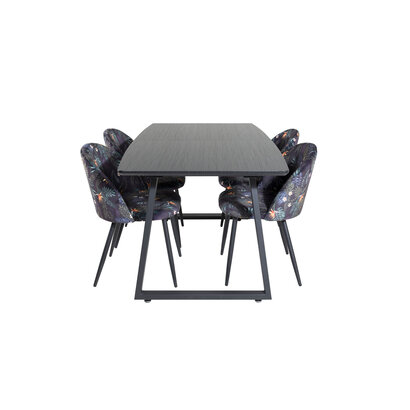 ebuy24 IncaBLBL eethoek eetkamertafel uitschuifbare tafel lengte cm 160 / 200 zwart en 4 Velvet eetkamerstal velours gebloeid.