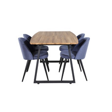 ebuy24 IncaNABL eethoek eetkamertafel uitschuifbare tafel lengte cm 160 / 200 el hout decor en 4 Velvet eetkamerstal blauw.