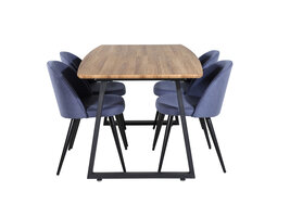 ebuy24 IncaNABL eethoek eetkamertafel uitschuifbare tafel lengte cm 160 / 200 el hout decor en 4 Velvet eetkamerstal blauw.