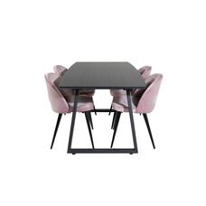 ebuy24 IncaBLBL eethoek eetkamertafel uitschuifbare tafel lengte cm 160 / 200 zwart en 4 Velvet eetkamerstal velours roze, zwart.