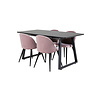 ebuy24 IncaBLBL eethoek eetkamertafel uitschuifbare tafel lengte cm 160 / 200 zwart en 4 Velvet eetkamerstal velours roze, zwart.