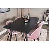 ebuy24 IncaBLBL eethoek eetkamertafel uitschuifbare tafel lengte cm 160 / 200 zwart en 4 Velvet eetkamerstal velours roze, zwart.