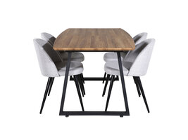 ebuy24 IncaNABL eethoek eetkamertafel uitschuifbare tafel lengte cm 160 / 200 el hout decor en 4 Velvet eetkamerstal lichtgrijs, zwart.