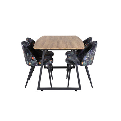 ebuy24 IncaNABL eethoek eetkamertafel uitschuifbare tafel lengte cm 160 / 200 el hout decor en 4 Velvet eetkamerstal velours gebloeid.