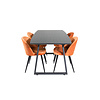 ebuy24 IncaBLBL eethoek eetkamertafel uitschuifbare tafel lengte cm 160 / 200 zwart en 4 Velvet eetkamerstal velours oranje, zwart.