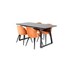 ebuy24 IncaBLBL eethoek eetkamertafel uitschuifbare tafel lengte cm 160 / 200 zwart en 4 Velvet eetkamerstal velours oranje, zwart.