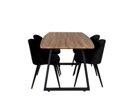 ebuy24 IncaNABL eethoek eetkamertafel uitschuifbare tafel lengte cm 160 / 200 el hout decor en 4 Velvet eetkamerstal velours zwart.