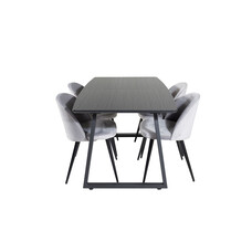 ebuy24 IncaBLBL eethoek eetkamertafel uitschuifbare tafel lengte cm 160 / 200 zwart en 4 Velvet eetkamerstal velours lichtgrijs.