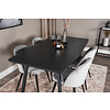 ebuy24 IncaBLBL eethoek eetkamertafel uitschuifbare tafel lengte cm 160 / 200 zwart en 4 Velvet eetkamerstal velours lichtgrijs.