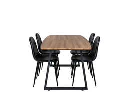 ebuy24 IncaNABL eethoek eetkamertafel uitschuifbare tafel lengte cm 160 / 200 el hout decor en 4 Polar eetkamerstal PU kunstleer zwart PU kunstleer.