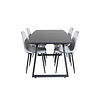 ebuy24 IncaBLBL eethoek eetkamertafel uitschuifbare tafel lengte cm 160 / 200 zwart en 4 Polar Diamond eetkamerstal velours grijs.