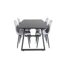 ebuy24 IncaBLBL eethoek eetkamertafel uitschuifbare tafel lengte cm 160 / 200 zwart en 4 Polar Diamond eetkamerstal velours grijs.