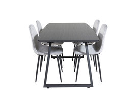 ebuy24 IncaBLBL eethoek eetkamertafel uitschuifbare tafel lengte cm 160 / 200 zwart en 4 Polar Diamond eetkamerstal velours grijs.