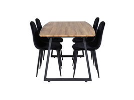 ebuy24 IncaNABL eethoek eetkamertafel uitschuifbare tafel lengte cm 160 / 200 el hout decor en 4 Polar Diamond eetkamerstal velours zwart.