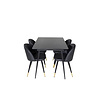 ebuy24 SilarBLExt eethoek eetkamertafel uitschuifbare tafel lengte cm 120 / 160 zwart en 4 Velvet eetkamerstal PU kunstleer zwart.