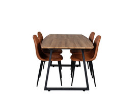 ebuy24 IncaNABL eethoek eetkamertafel uitschuifbare tafel lengte cm 160 / 200 el hout decor en 4 Polar eetkamerstal PU kunstleer bruin.