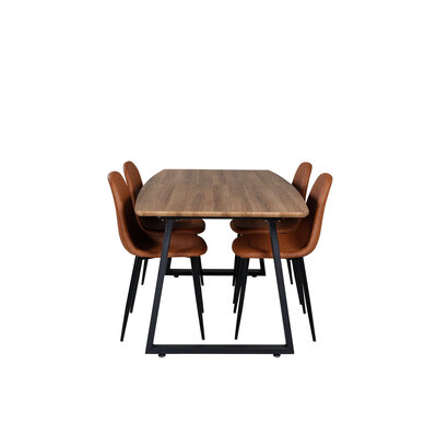 ebuy24 IncaNABL eethoek eetkamertafel uitschuifbare tafel lengte cm 160 / 200 el hout decor en 4 Polar eetkamerstal PU kunstleer bruin.