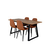 ebuy24 IncaNABL eethoek eetkamertafel uitschuifbare tafel lengte cm 160 / 200 el hout decor en 4 Polar eetkamerstal PU kunstleer bruin.