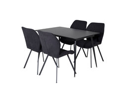 ebuy24 SilarBLExt eethoek eetkamertafel uitschuifbare tafel lengte cm 120 / 160 zwart en 4 Gemma eetkamerstal zwart.