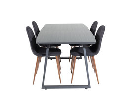 ebuy24 IncaBLBL eethoek eetkamertafel uitschuifbare tafel lengte cm 160 / 200 zwart en 4 Polar eetkamerstal zwart.