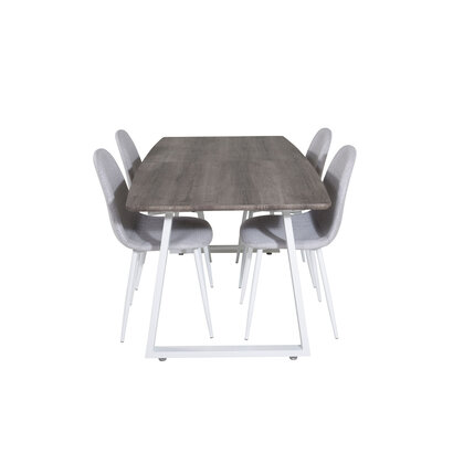 ebuy24 IncaNAWH eethoek eetkamertafel uitschuifbare tafel lengte cm 160 / 200 el hout decor grijs en 4 Polar eetkamerstal lichtgrijs, wit.