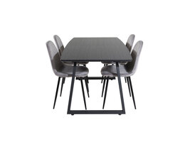 ebuy24 IncaBLBL eethoek eetkamertafel uitschuifbare tafel lengte cm 160 / 200 zwart en 4 Polar eetkamerstal velours grijs.