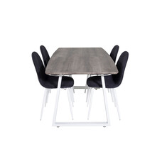 ebuy24 IncaNAWH eethoek eetkamertafel uitschuifbare tafel lengte cm 160 / 200 el hout decor grijs en 4 Polar eetkamerstal zwart, wit.