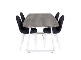 ebuy24 IncaNAWH eethoek eetkamertafel uitschuifbare tafel lengte cm 160 / 200 el hout decor grijs en 4 Polar eetkamerstal zwart, wit.