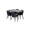 ebuy24 SilarBLExt eethoek eetkamertafel uitschuifbare tafel lengte cm 120 / 160 zwart en 4 Velvet eetkamerstal velours zwart, messing decor.