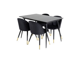 ebuy24 SilarBLExt eethoek eetkamertafel uitschuifbare tafel lengte cm 120 / 160 zwart en 4 Velvet eetkamerstal velours zwart, messing decor.