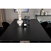 ebuy24 SilarBLExt eethoek eetkamertafel uitschuifbare tafel lengte cm 120 / 160 zwart en 4 Velvet eetkamerstal velours zwart, messing decor.