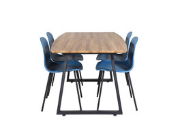 ebuy24 IncaNABL eethoek eetkamertafel uitschuifbare tafel lengte cm 160 / 200 el hout decor en 4 Arctic eetkamerstal blauw, zwart.