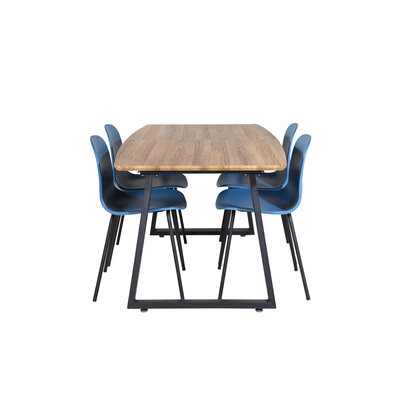 ebuy24 IncaNABL eethoek eetkamertafel uitschuifbare tafel lengte cm 160 / 200 el hout decor en 4 Arctic eetkamerstal blauw, zwart.