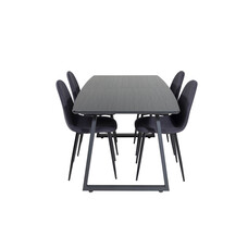 ebuy24 IncaBLBL eethoek eetkamertafel uitschuifbare tafel lengte cm 160 / 200 zwart en 4 Polar eetkamerstal zwart.