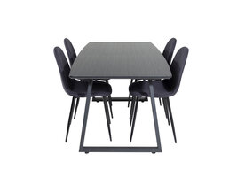 ebuy24 IncaBLBL eethoek eetkamertafel uitschuifbare tafel lengte cm 160 / 200 zwart en 4 Polar eetkamerstal zwart.