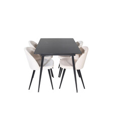 ebuy24 SilarBLExt eethoek eetkamertafel uitschuifbare tafel lengte cm 120 / 160 zwart en 4 Velvet eetkamerstal velours beige, zwart.