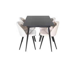 ebuy24 SilarBLExt eethoek eetkamertafel uitschuifbare tafel lengte cm 120 / 160 zwart en 4 Velvet eetkamerstal velours beige, zwart.
