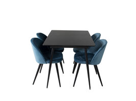 ebuy24 SilarBLExt eethoek eetkamertafel uitschuifbare tafel lengte cm 120 / 160 zwart en 4 Velvet eetkamerstal velours blauw, zwart.