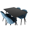 ebuy24 SilarBLExt eethoek eetkamertafel uitschuifbare tafel lengte cm 120 / 160 zwart en 4 Velvet eetkamerstal velours blauw, zwart.