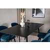ebuy24 SilarBLExt eethoek eetkamertafel uitschuifbare tafel lengte cm 120 / 160 zwart en 4 Velvet eetkamerstal velours blauw, zwart.