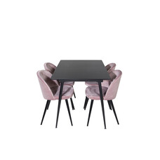 ebuy24 SilarBLExt eethoek eetkamertafel uitschuifbare tafel lengte cm 120 / 160 zwart en 4 Velvet eetkamerstal velours roze, zwart.